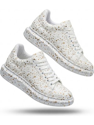 Zerenyus ZRK-XB500 Yüksek Kalite Beyaz Gold Bağcıklı Erkek Sneaker