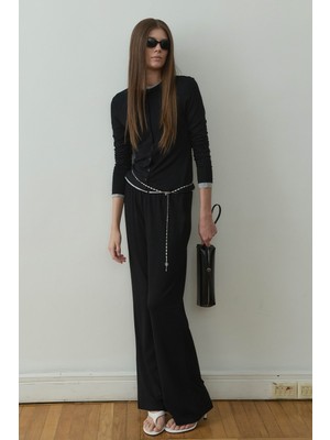 Suud Collection Siyah Cosie Beli Lastikli Pantolon