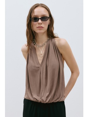 Suud Collection Sütlü Kahve Nina Dökümlü Halter Top