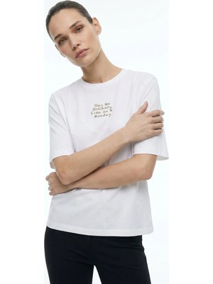 Ted Baker Beyaz Kadın Bisiklet Yaka Baskılı T-Shirt TBWRTS1054
