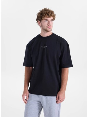 Ted Baker Siyah Erkek Bisiklet Yaka Oversize Baskılı T-Shirt TBMRTS2074