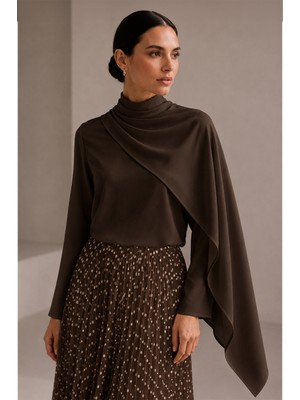 Zühre Şal Detaylı Kahve Bluz 0146
