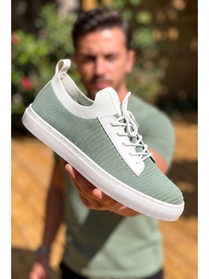 Zerenyus ZRK-X110 Premium Rahat Slip-On Bağcıksız Nefes Alan Triko Erkek Ayakkabı Yeşil
