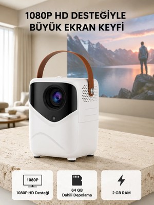 Kaia Life Taşınabilir Akıllı 1080P Projektör – 64GB Hafıza, 2gb Ram, Full Hd Görüntü, Kumandalı Yeni Nesil