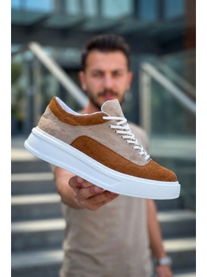 Zerenyus ZRK-X005 Yüksek Kalite Taba Süet Bağcıklı Kalın Taban Erkek Sneaker