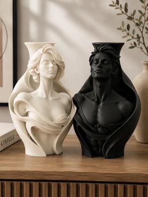 Smug Design 3D Couple Dekoratif Büst 2’li Set