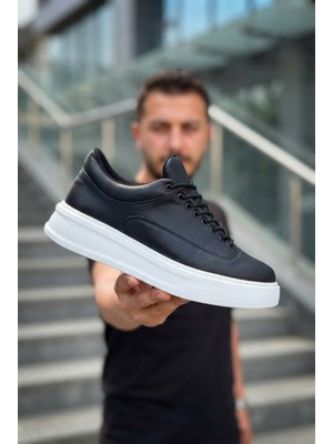 Zerenyus ZRK-X005 Yüksek Kalite Siyah Beyaz Bağcıklı Kalın Taban Erkek  Sneaker