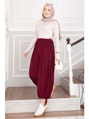 Ebru Tesettür Bel ve Paça Ayarlanabilir Şalvar Pantolon Bordo