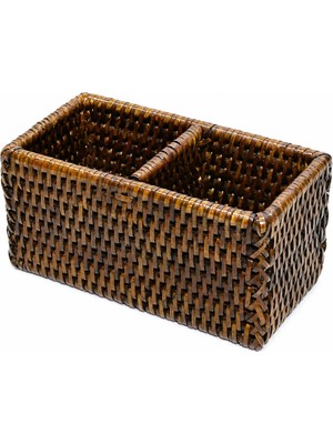 Baolgi Hasır Çift Bölmeli Düzenleyici Kahverengi 16X8X8 cm