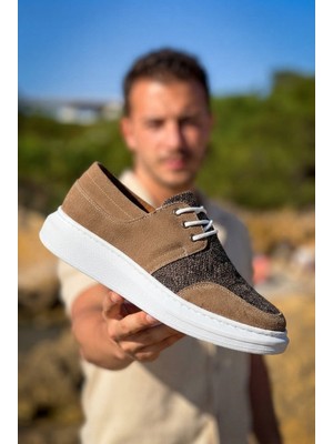 Zerenyus ZRK-X042 Premium Kalın Taban Bağcıklı Taba Günlük Casual Erkek Spor Ayakkabı