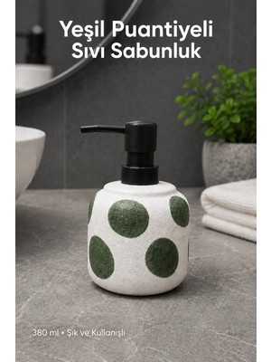 Vienev Yeşil Puantiyeli Seramik Sıvı Sabunluk 380 ml Beyaz Lüks Banyo Mutfak Sıvı Sabunluk
