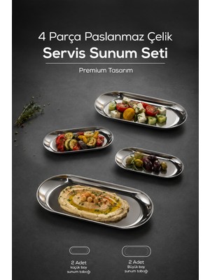 Vienev 4 Adet Paslanmaz Çelik Servis Sunum Tabağı, Çerezlik , Sunum Tabağı,servis Tabağı
