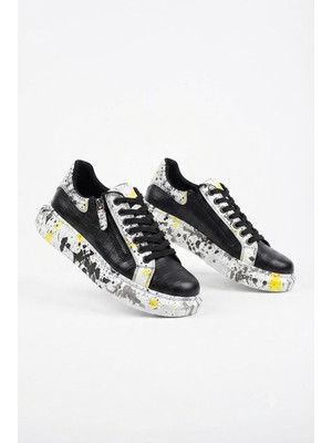 Zerenyus ZRK-X02 Premium Fermuarlı Bağcıklı Crocodile Siyah Sarı Erkek Sneaker