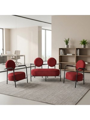 Azra Mobilya Venüs 2+1+1 Soft Kumaş Ofis & Büro Iş Yeri Bekleme Koltuğu Takımı – Siyah Metal Iskelet - Kırmızı
