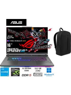 Asusrog Strix G16 G615JH-N3112 Intel Core I5 13450HX 32GB 512GB SSD RTX5050 W11 Pro 16" Duddi Çanta