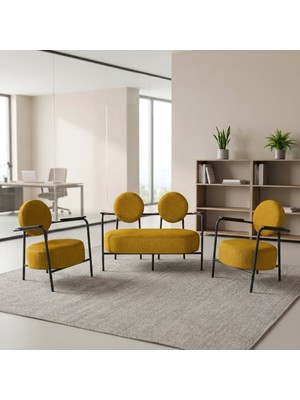 Azra Mobilya Venüs 2+1+1 Soft Kumaş Ofis & Büro Iş Yeri Bekleme Koltuğu Takımı – Siyah Metal Iskelet - Sarı