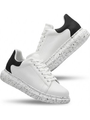Zerenyus ZRK-XB500 Yüksek Kalite Beyaz Siyah Bağcıklı Erkek Sneaker