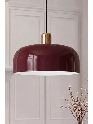 Marrien Marella Modern Gold Detaylı Bordo Metal Sarkıt (30 cm)  Yemek Masası Üstü Avize  Mutfak & Salon Aydınlatması