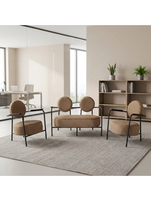 Azra Mobilya Venüs 2+1+1 Soft Kumaş Ofis & Büro Iş Yeri Bekleme Koltuğu Takımı – Siyah Metal Iskelet - Cappuccino Bej