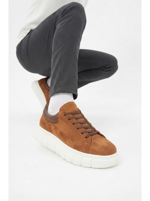 Zerenyus ZRJ144 Premium Kalite Bağcıklı Yüksek Taban Casual Erkek Sneaker Taba Süet