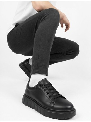 Zerenyus ZRJ144 Premium Kalite Bağcıklı Yüksek Taban Casual Erkek Sneaker Siyah