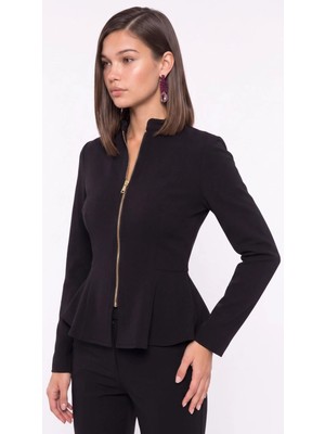 Cemo Fermuarlı Peplum Bluz Uzun Kollu