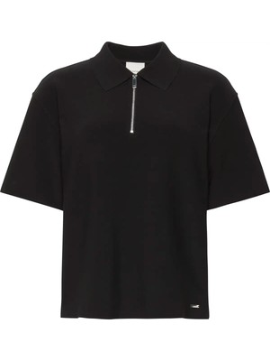 Calvin Klein Ss Taılored Knıt Collar Zıp Top Kadın Siyah Polo T-Shirt