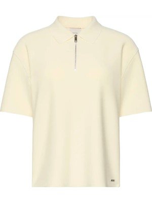 Calvin Klein Ss Taılored Knıt Collar Zıp Top Kadın Krem Polo T-Shirt