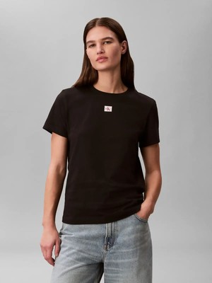Calvin Klein Ss Woven Label Class, Ub1 Siyah Kadın T-Shirt