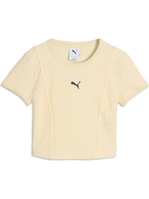 Puma Ess Ribbed Baby Tee Kadın Sarı T-Shirt & Polo