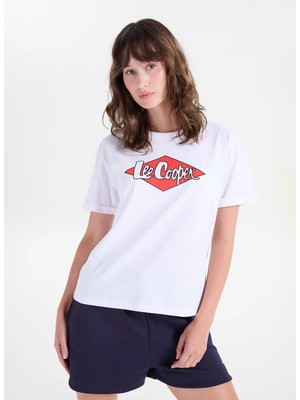 Lee Cooper Beyaz Kadın Bisiklet Yaka Baskılı T-Shirt 262 Lcf 242029 Logons Beyaz