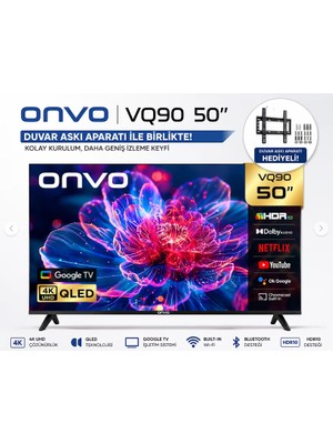 Onvo 50VQ90F3UA 50" 4K QLED Smart Tv | Netflix | Youtube | Askı Aparatı Hediye