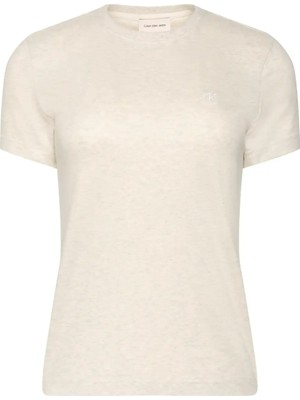 Calvin Klein Ss Monogram Crew Tee, P4P, Xs Krem Kadın T-Shirt