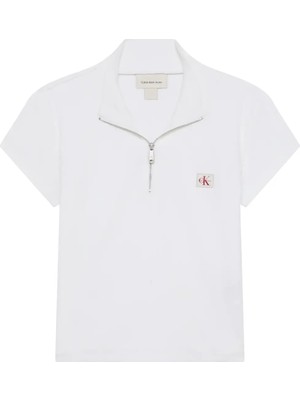 Calvin Klein Ss Woven Label 2x2 B, Yaf Beyaz Kadın T-Shirt