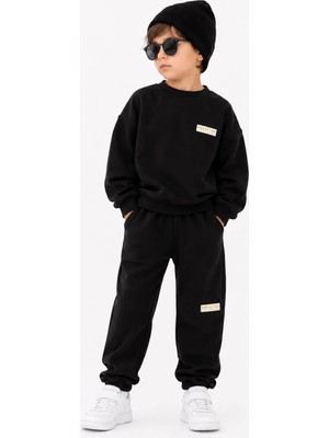 Queen Kids  Erkek Çocuk Ribanalı Paça Fırçalı Tek Alt Siyah
