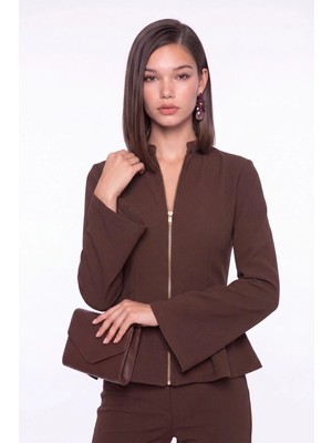 Cemo Fermuarlı Peplum Bluz Uzun Kollu