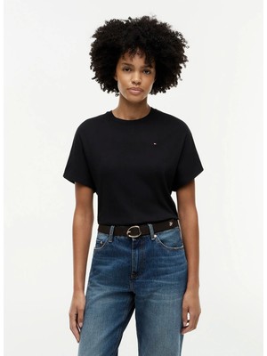Tommy Hilfiger Siyah Kadın Bisiklet Yaka T-Shirt WW0WW49926BDS