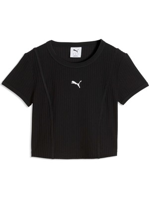 Puma Ess Ribbed Baby Tee Kadın Siyah T-Shirt & Polo