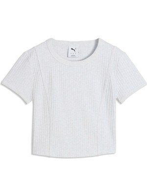 Puma Ess Ribbed Baby Tee Kadın Krem T-Shirt & Polo