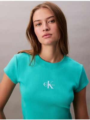 Calvin Klein A- Monogram Baby Tee, Xdz Yeşil Kadın T-Shirt
