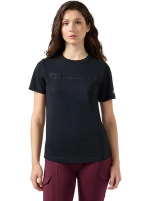 Champion 118382-KK001 Ss Tee Siyah Yuvarlak Yaka Düz Kadın T-Shirt