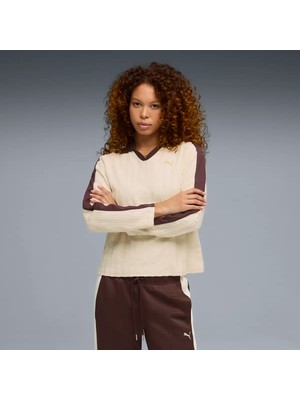 Puma T7 Relaxed Long Sleeve Polo Açık Kahve Kadın Polo Sweatshirt