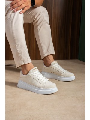 Zerenyus ZRC2623 - Yüksek Kalite Luxen Kalın Taban Süet Erkek Sneaker Beyaz