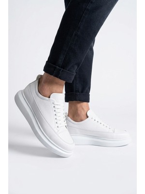Zerenyus Drake Yüksek Kalite Bağcıklı Kalın Taban Erkek Günlük Sneaker Beyaz