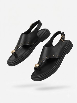 Zerenyus Genta Exclusive Siyah Parmak Arası Kadın Sandalet