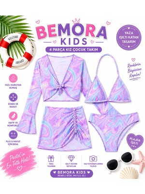 3b Kids Mayo Bikini Takımı Etek Büstiyer Renkli Mor Renk Genç Kız Çocuk
