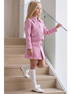 Parla Kids Kız Çocuk Carmen Pudra Pembe Tüvit 23 Nisan Gösteri Kıyafeti 29 Ekim Etek Ceket Yılbaşı Takım