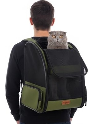 Odea Pugalo Airmove Premium Kedi Köpek Taşıma Çantası, Silinebilir, Yırtılmaz Fileli, Bükülmez Gövde, Sırt Çantası Tipi (Yeşil)