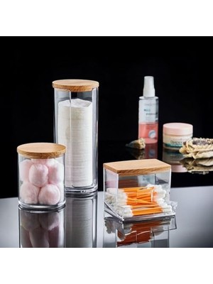 Odea Deconox Ahşap Görünümlü Kapak 3'lü Organizer Set, Modern Pamukluk Düzenleyici Şık 3'lü Pamukluk Set - Şık ve Fonksiyonel Ahşap Görünümlü Kapaklı - Mutfak ve Banyonuzu Düzenleyin!