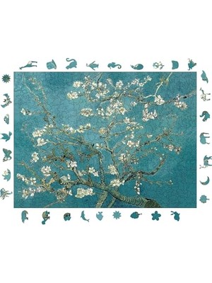 Odea Ahşap Puzzle Yetişkin - Van Gogh Badem Ağacı - 450 Parça, 29 x 39 cm - Yapıştırıcı Folyo Dahil - Benzersiz Şekilli Parçalar & Özel Figürler - R1-03